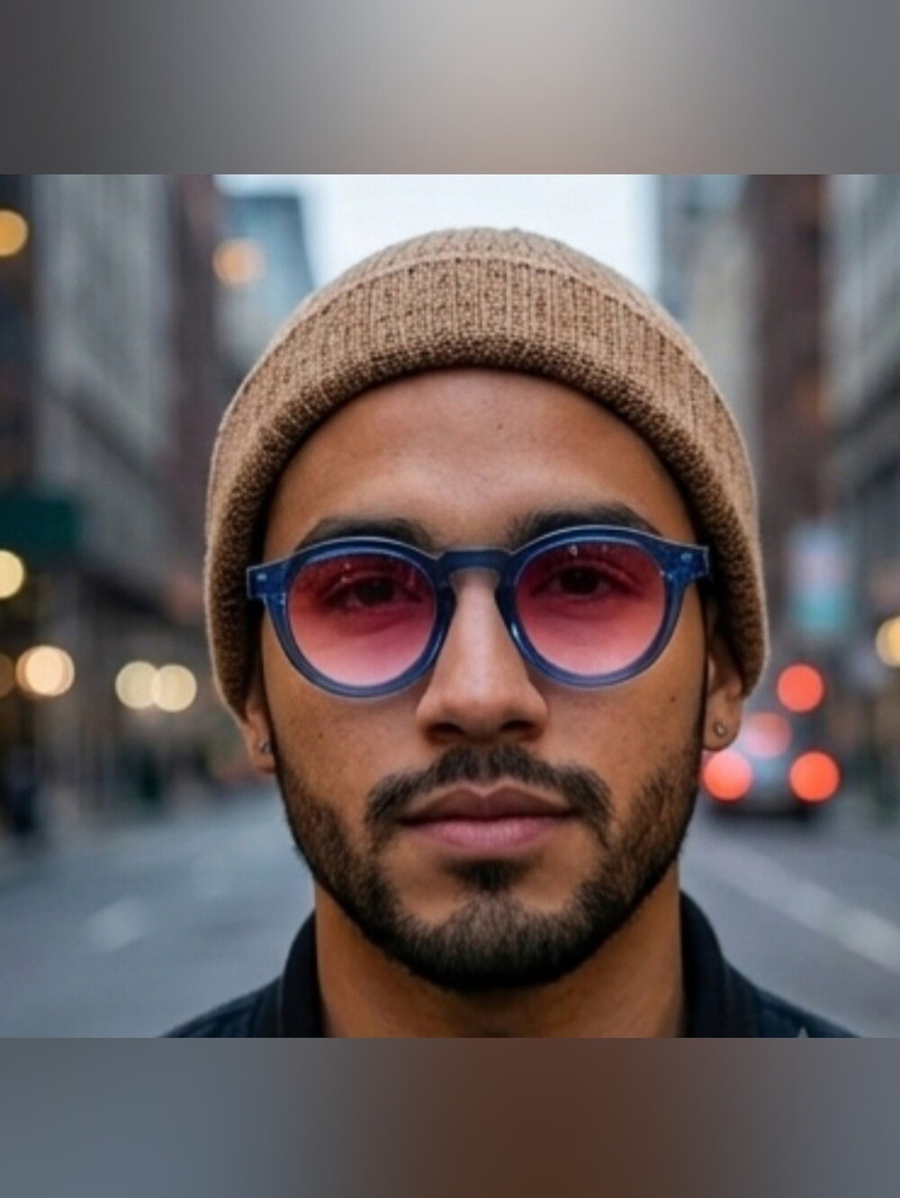 Round Blue Frame Sunglasses with Pink Gradient Lenses